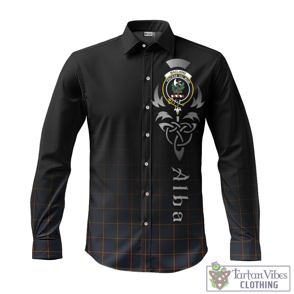 Tartan Vibes Clothing MacLaine of Lochbuie Hunting Tartan Long Sleeve Button Up Featuring Alba Gu Brath Family Crest Celtic Inspired