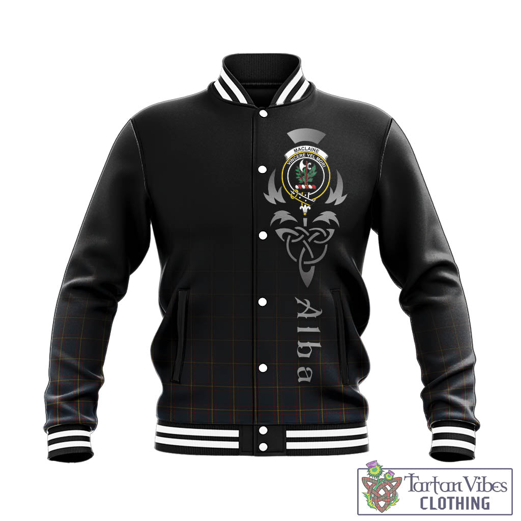 Tartan Vibes Clothing MacLaine of Lochbuie Hunting Tartan Baseball Jacket Featuring Alba Gu Brath Family Crest Celtic Inspired