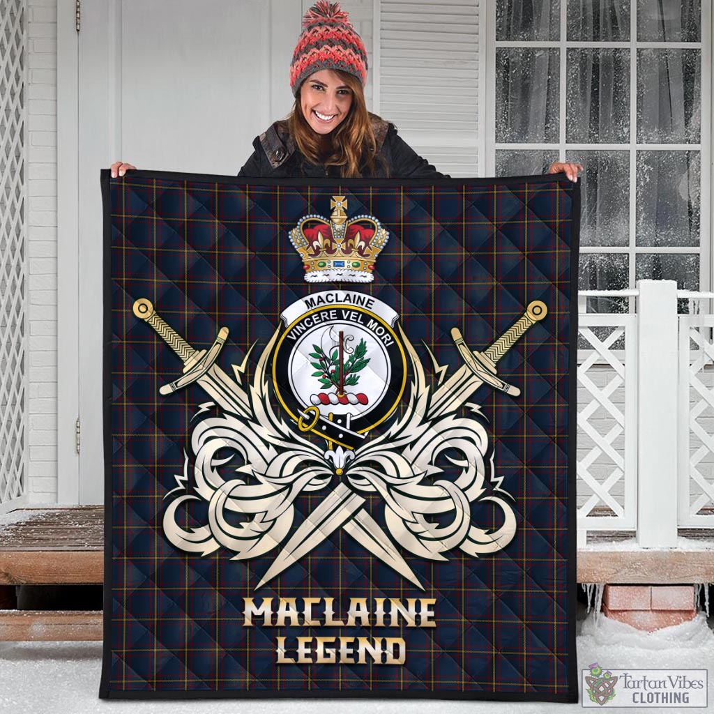 Tartan Vibes Clothing MacLaine of Lochbuie Hunting Tartan Quilt with Clan Crest and the Golden Sword of Courageous Legacy