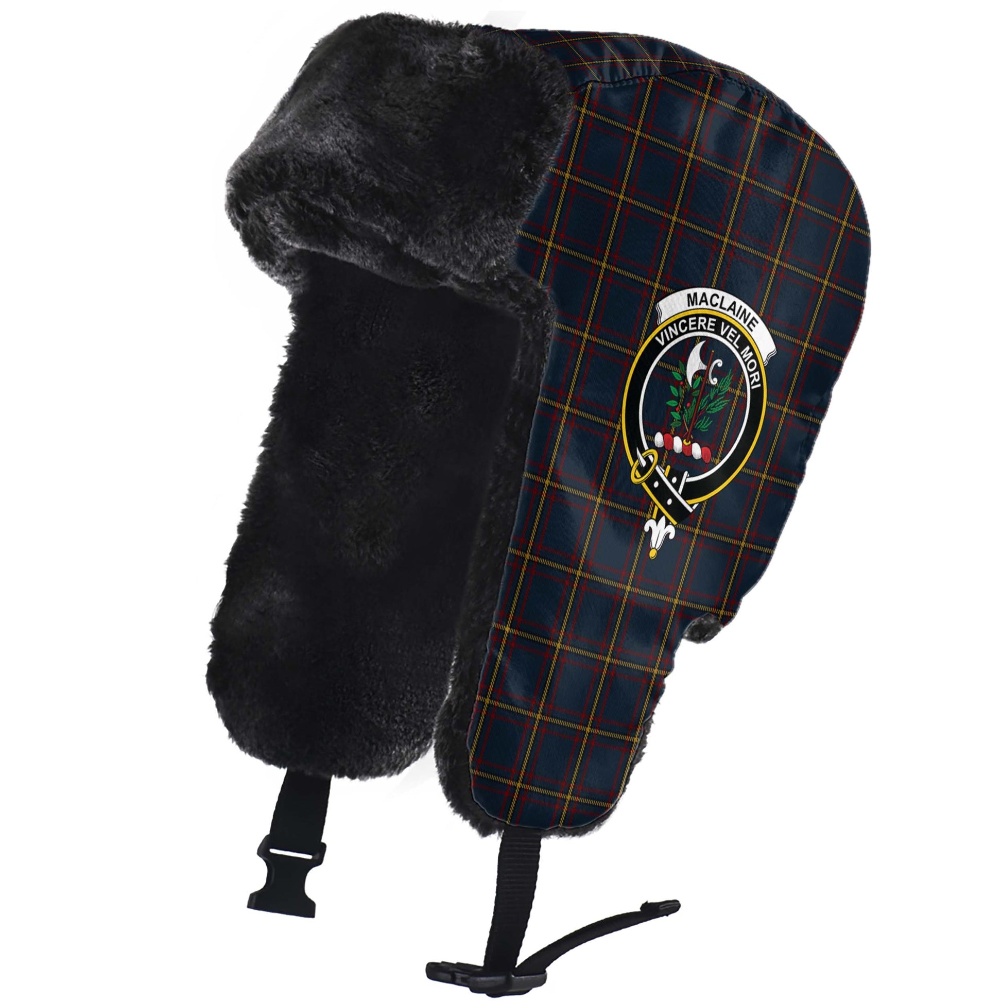 MacLaine of Lochbuie Hunting Tartan Winter Trapper Hat with Family Crest - Tartanvibesclothing