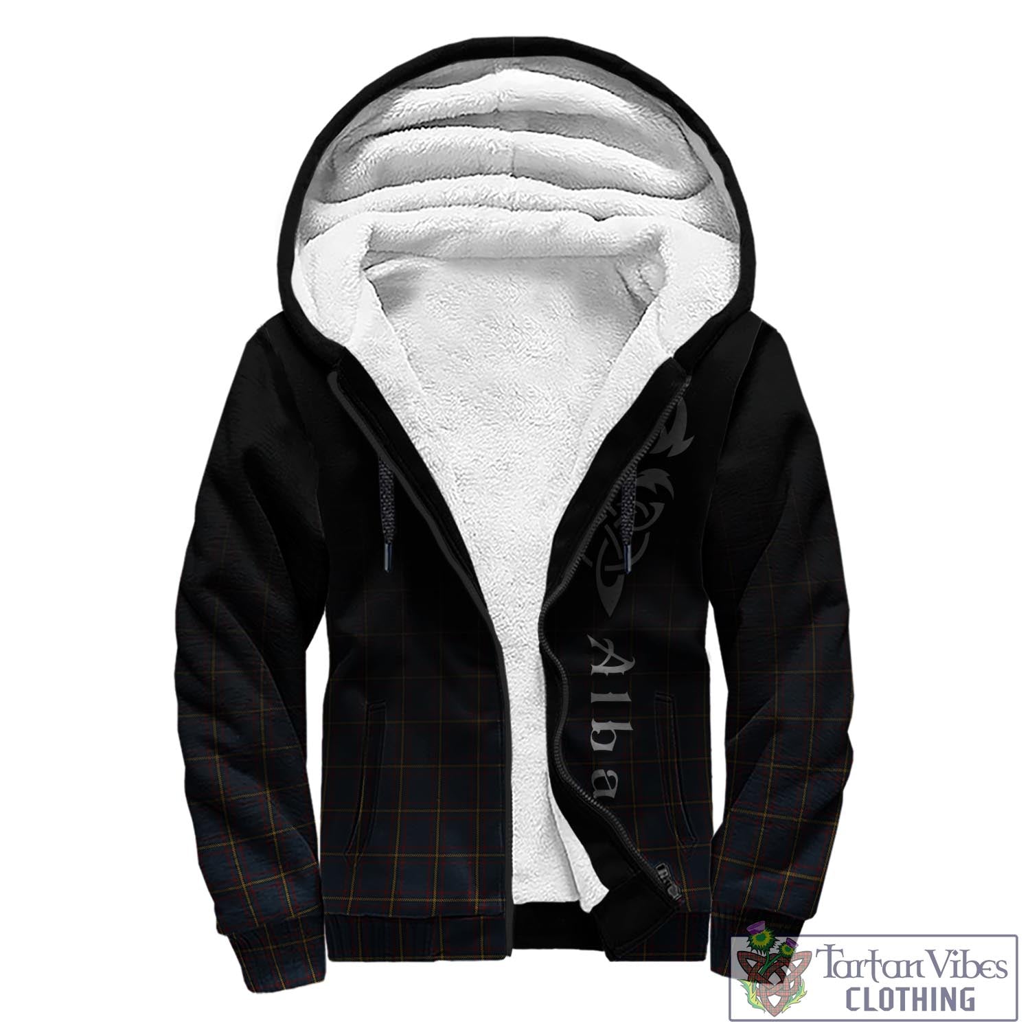 Tartan Vibes Clothing MacLaine of Lochbuie Hunting Tartan Sherpa Hoodie Featuring Alba Gu Brath Family Crest Celtic Inspired