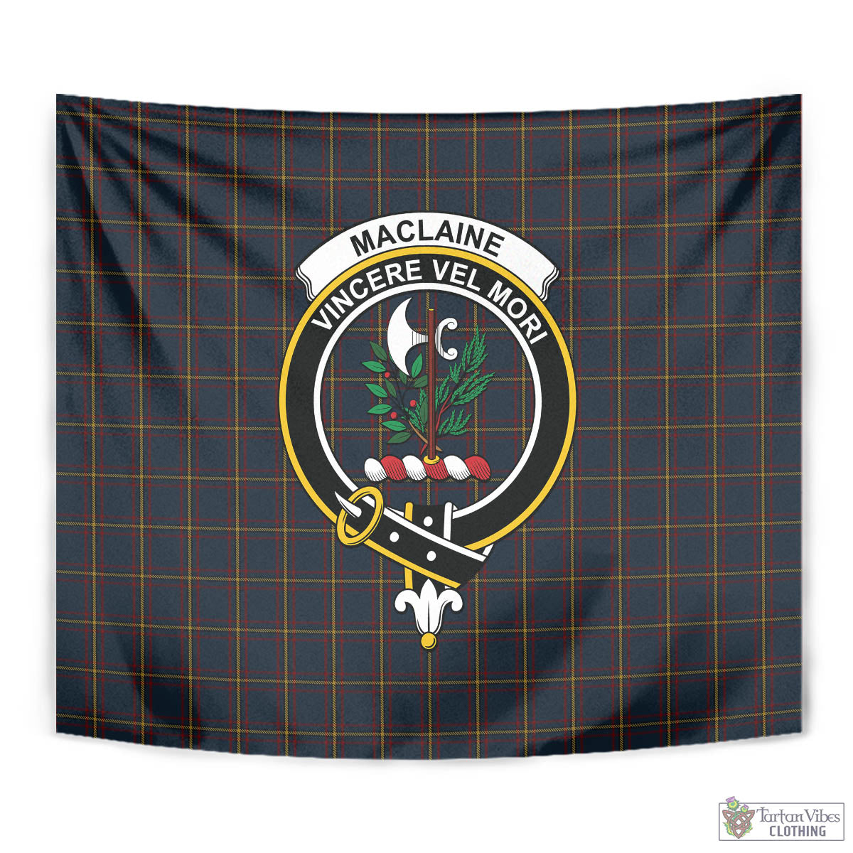 Tartan Vibes Clothing MacLaine of Lochbuie Hunting Tartan Tapestry Wall Hanging and Home Decor for Room with Family Crest