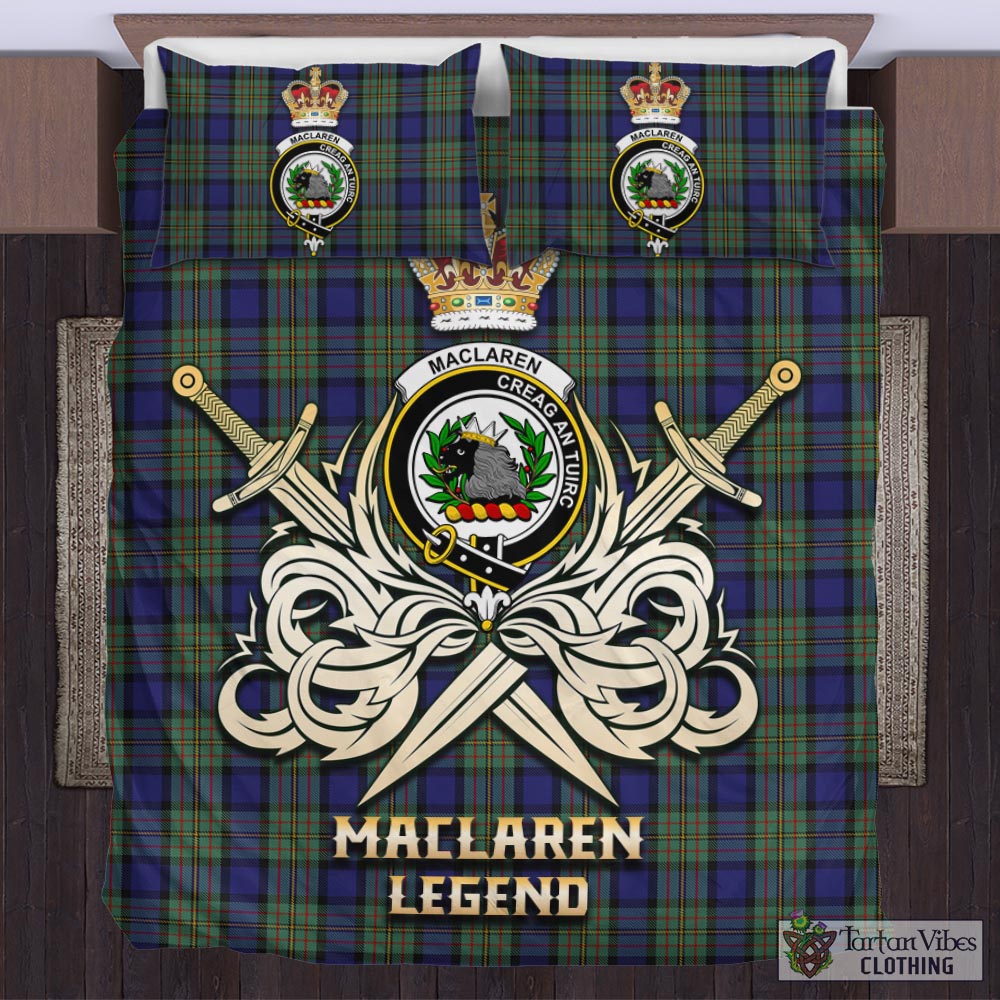 Tartan Vibes Clothing MacLaren Tartan Bedding Set with Clan Crest and the Golden Sword of Courageous Legacy