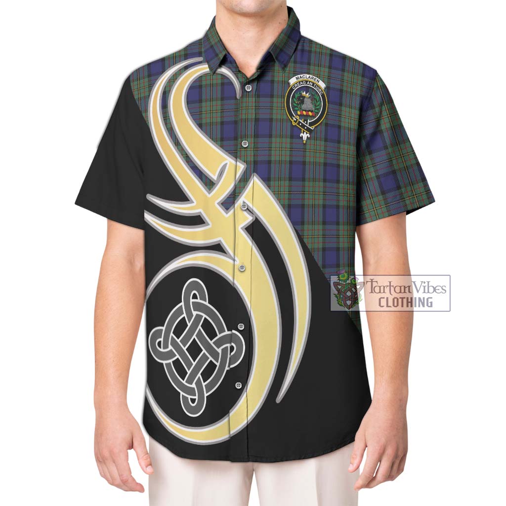 MacLaren (McLaren) Tartan Short Sleeve Button Shirt with Family Crest and Celtic Symbol Style Kid - Tartan Vibes Clothing