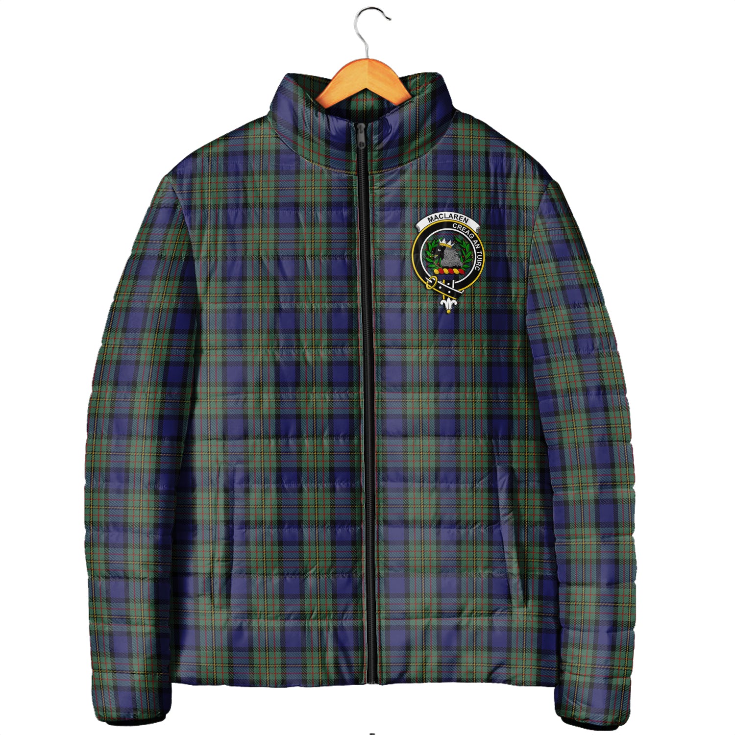 MacLaren (McLaren) Tartan Padded Jacket with Family Crest Men's Padded Jacket - Tartan Vibes Clothing