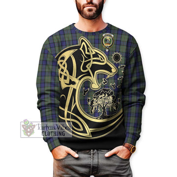 MacLaren (McLaren) Tartan Sweatshirt with Family Crest Celtic Wolf Style