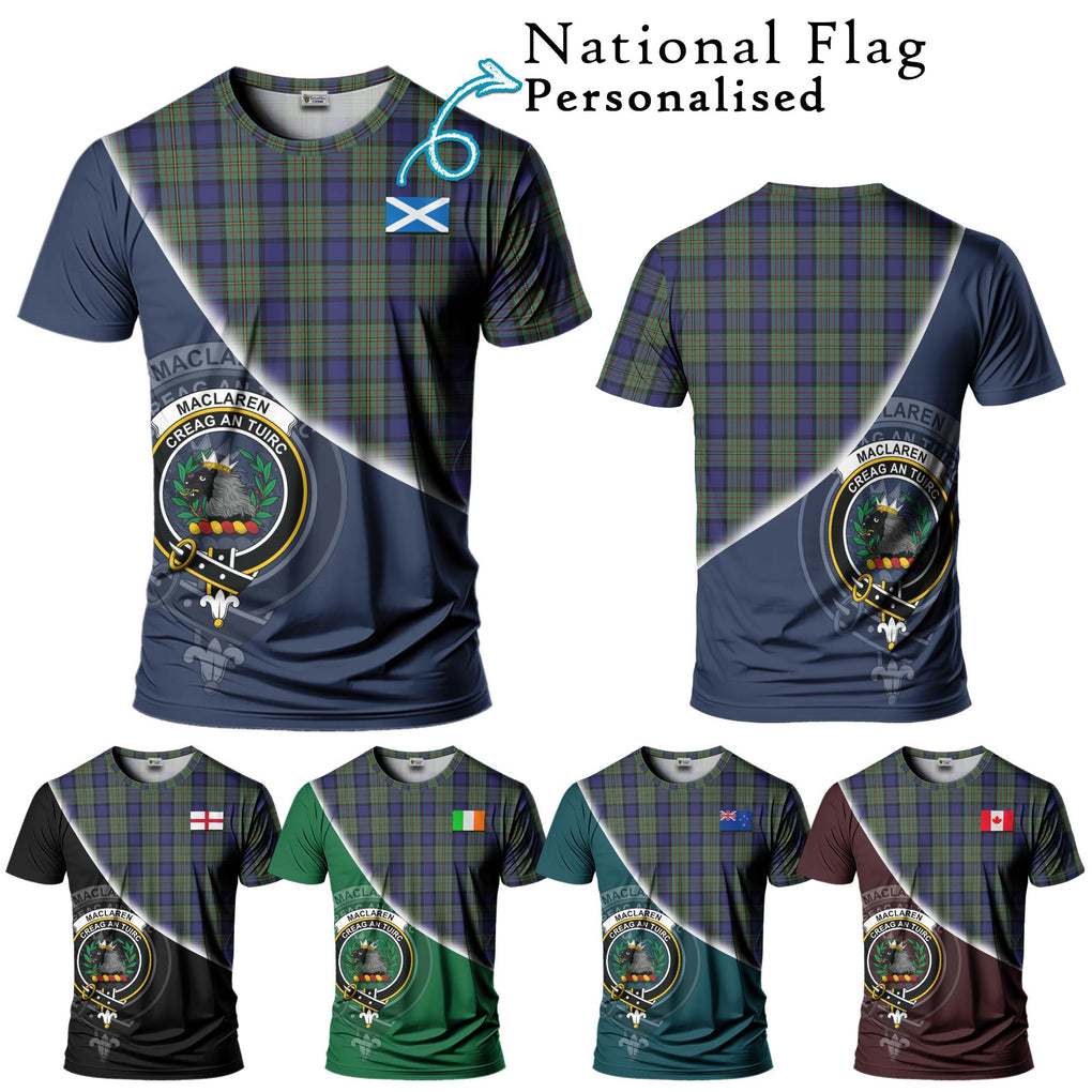 MacLaren (McLaren) Tartan T-Shirt with Personalised National Flag and Family Crest Half Style Kid's Shirt - Tartanvibesclothing Shop