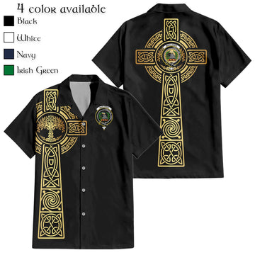 MacLaren (McLaren) Clan Mens Short Sleeve Button Up Shirt with Golden Celtic Tree Of Life