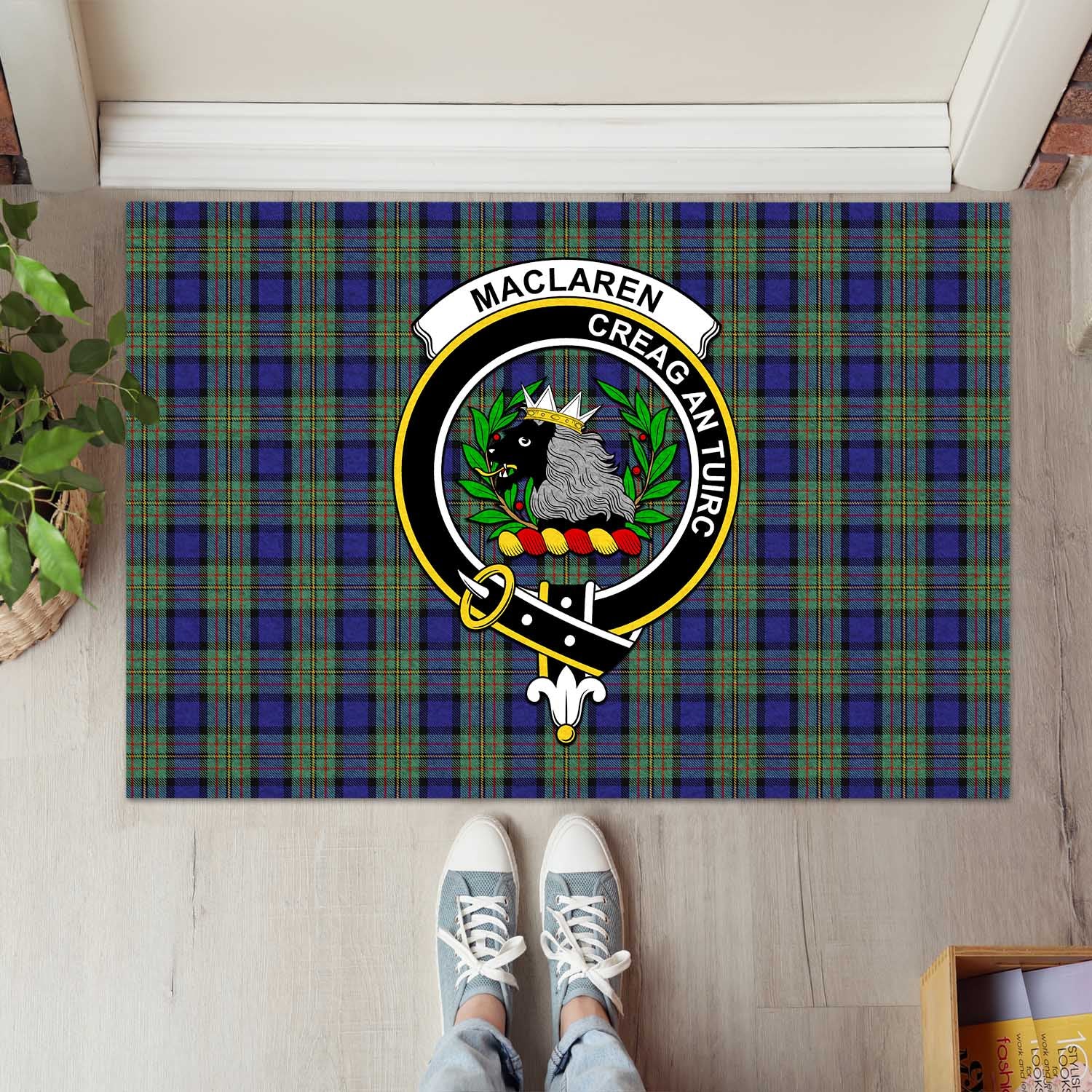 MacLaren Tartan Door Mat with Family Crest - Tartanvibesclothing