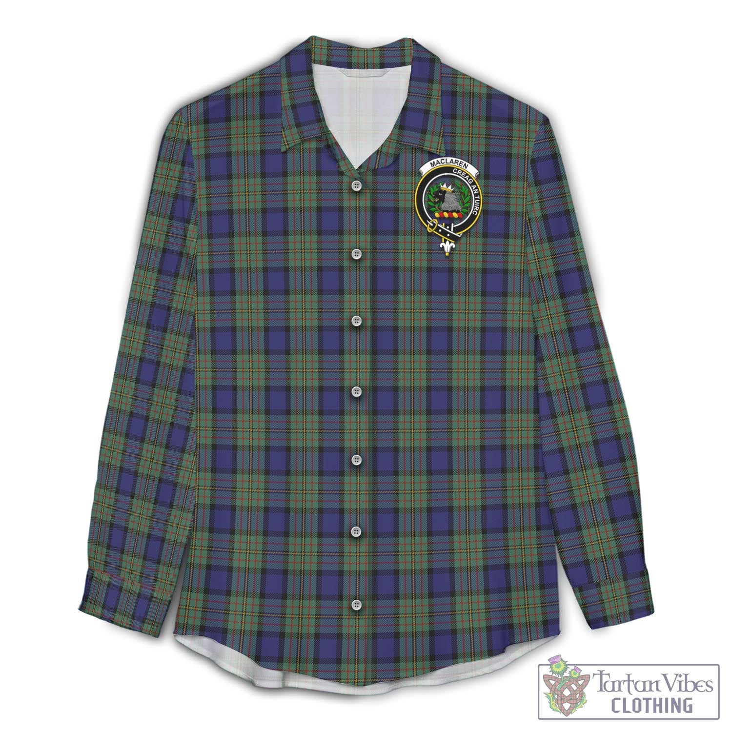 Tartan Vibes Clothing MacLaren Tartan Womens Casual Shirt with Family Crest