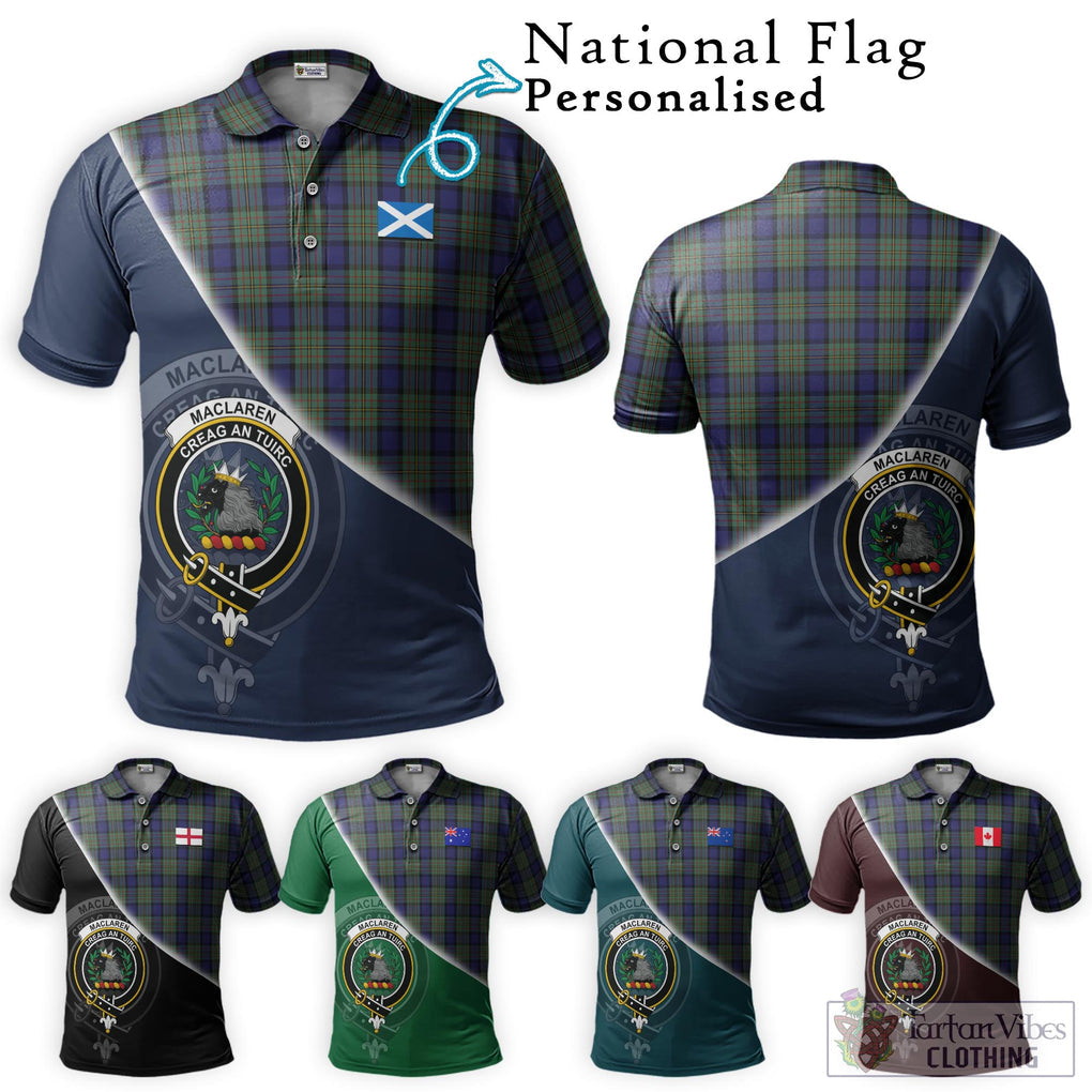 MacLaren (McLaren) Tartan Polo Shirt with Personalised National Flag and Family Crest Half Style Maroon - Tartanvibesclothing Shop