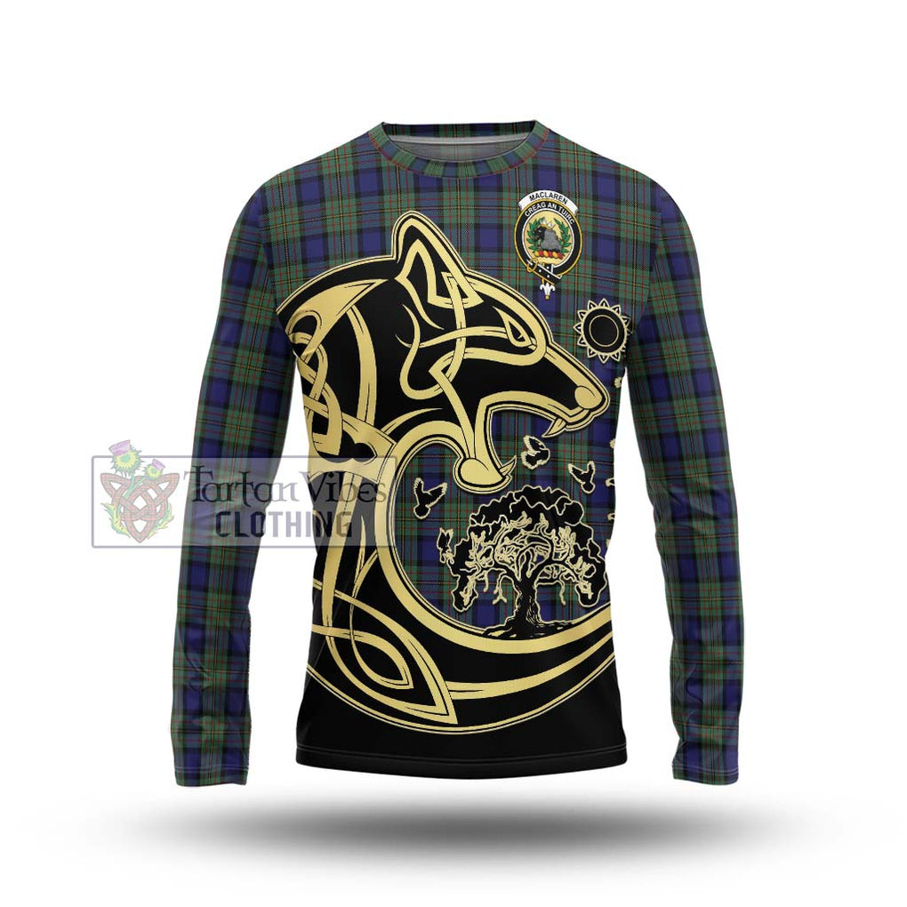 MacLaren (McLaren) Tartan Long Sleeve T-Shirt with Family Crest Celtic Wolf Style Unisex - Tartan Vibes Clothing