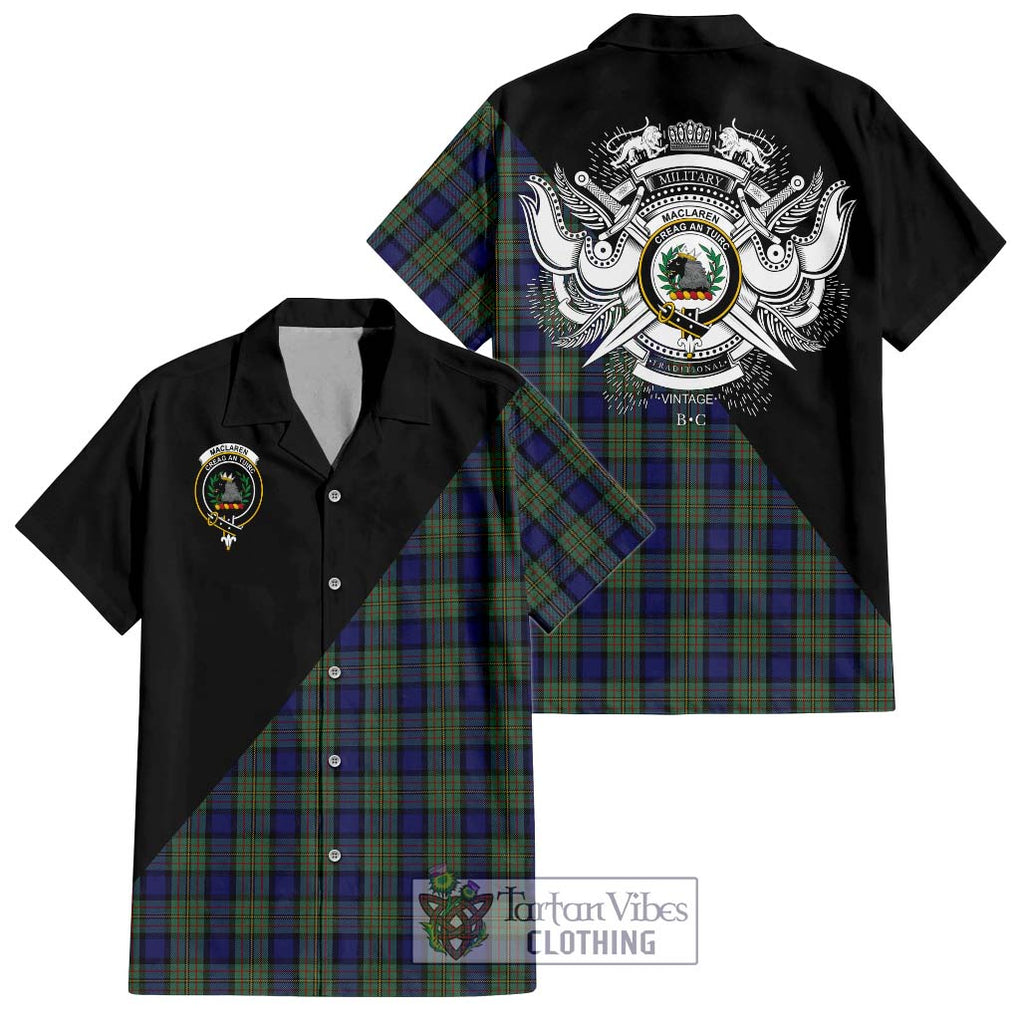 MacLaren (McLaren) Tartan Short Sleeve Button Shirt with Family Crest and Military Logo Style Kid - Tartanvibesclothing Shop