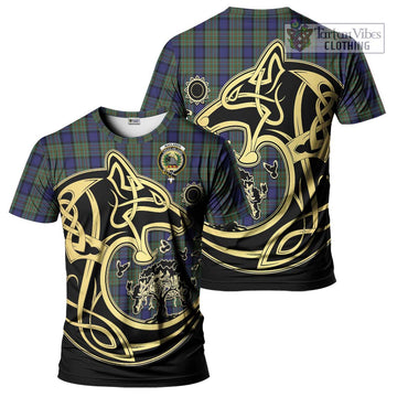 MacLaren (McLaren) Tartan T-Shirt with Family Crest Celtic Wolf Style