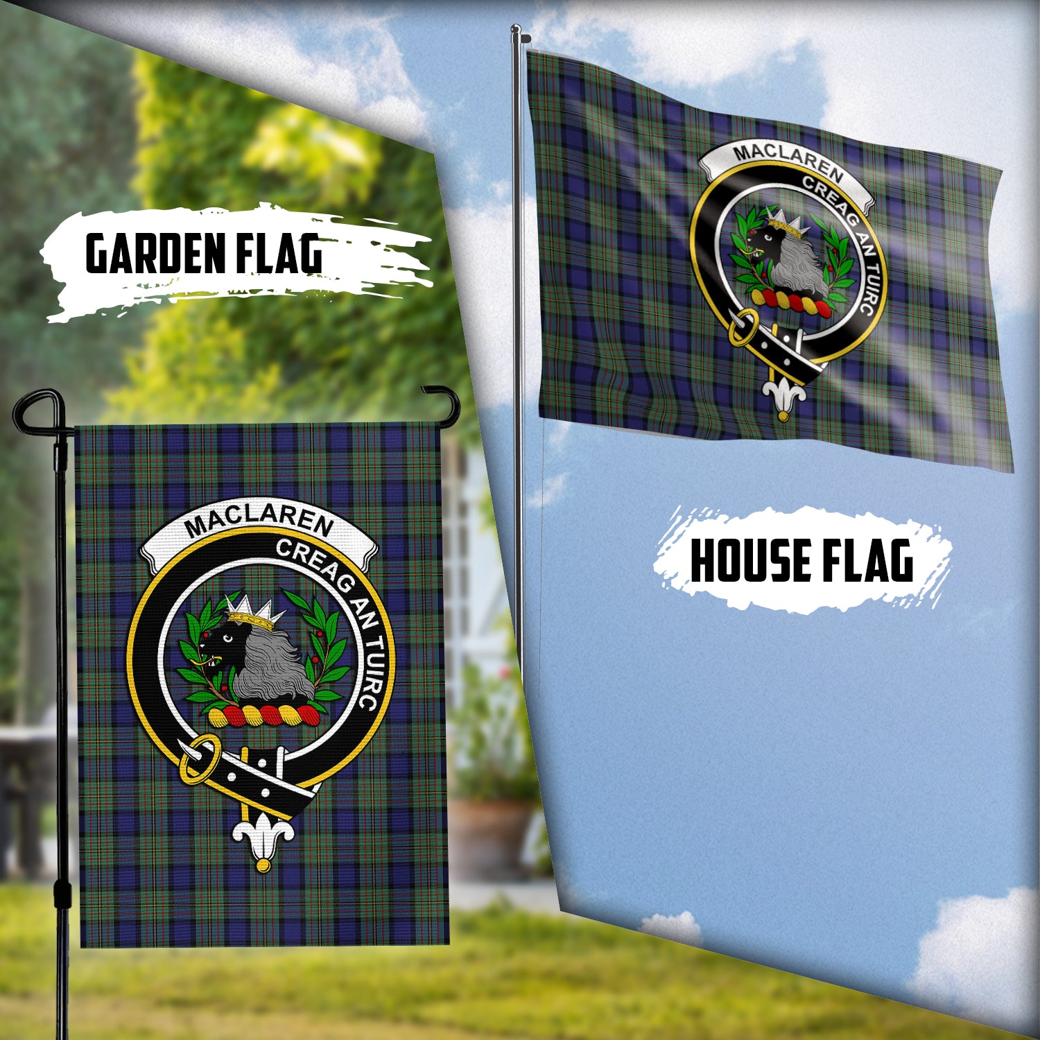 MacLaren (McLaren) Tartan Flag with Family Crest Garden Flag (Vertical) - Tartan Vibes Clothing