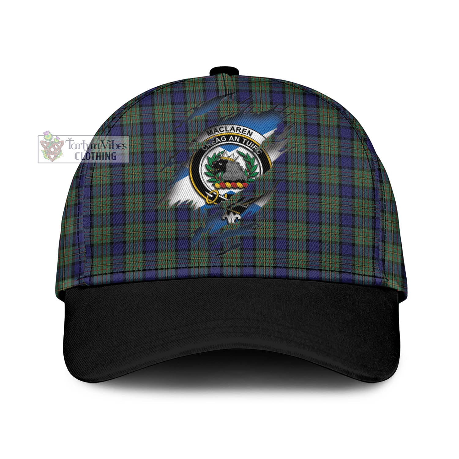 Tartan Vibes Clothing MacLaren Tartan Classic Cap with Family Crest In Me Style