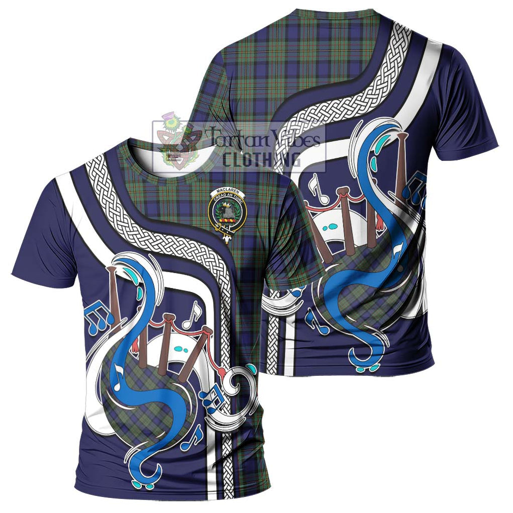 MacLaren (McLaren) Tartan T-Shirt with Epic Bagpipe Style - Tartanvibesclothing Shop