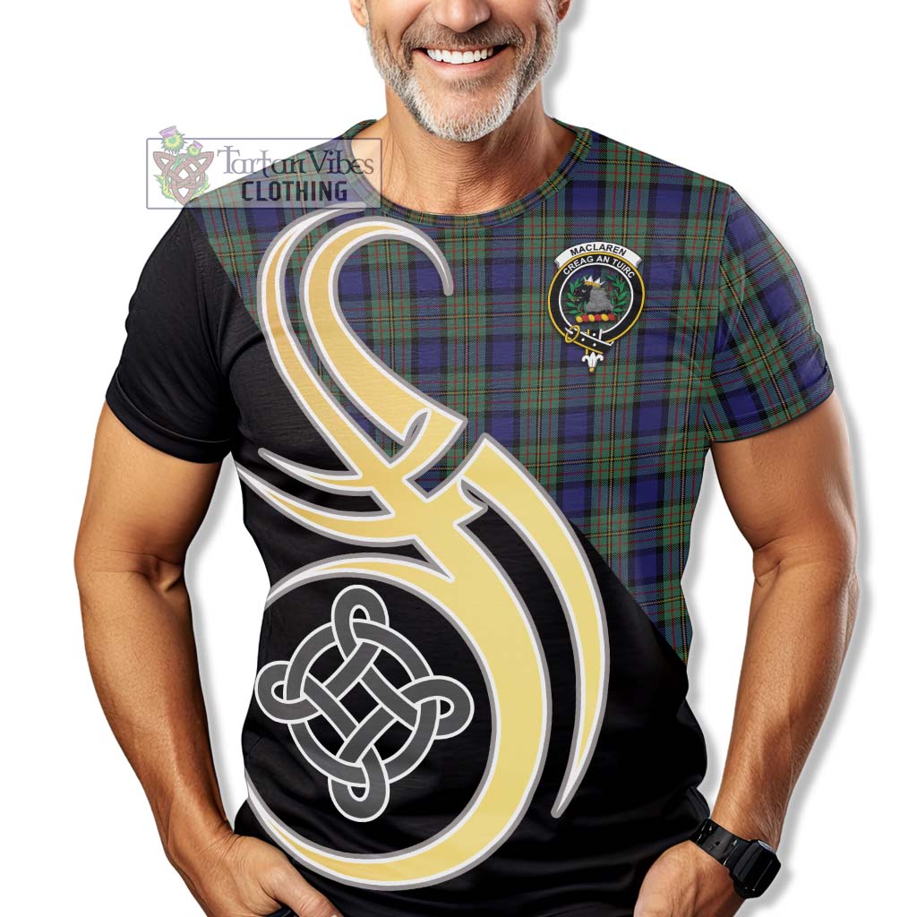 Tartan Vibes Clothing MacLaren Tartan T-Shirt with Family Crest and Celtic Symbol Style