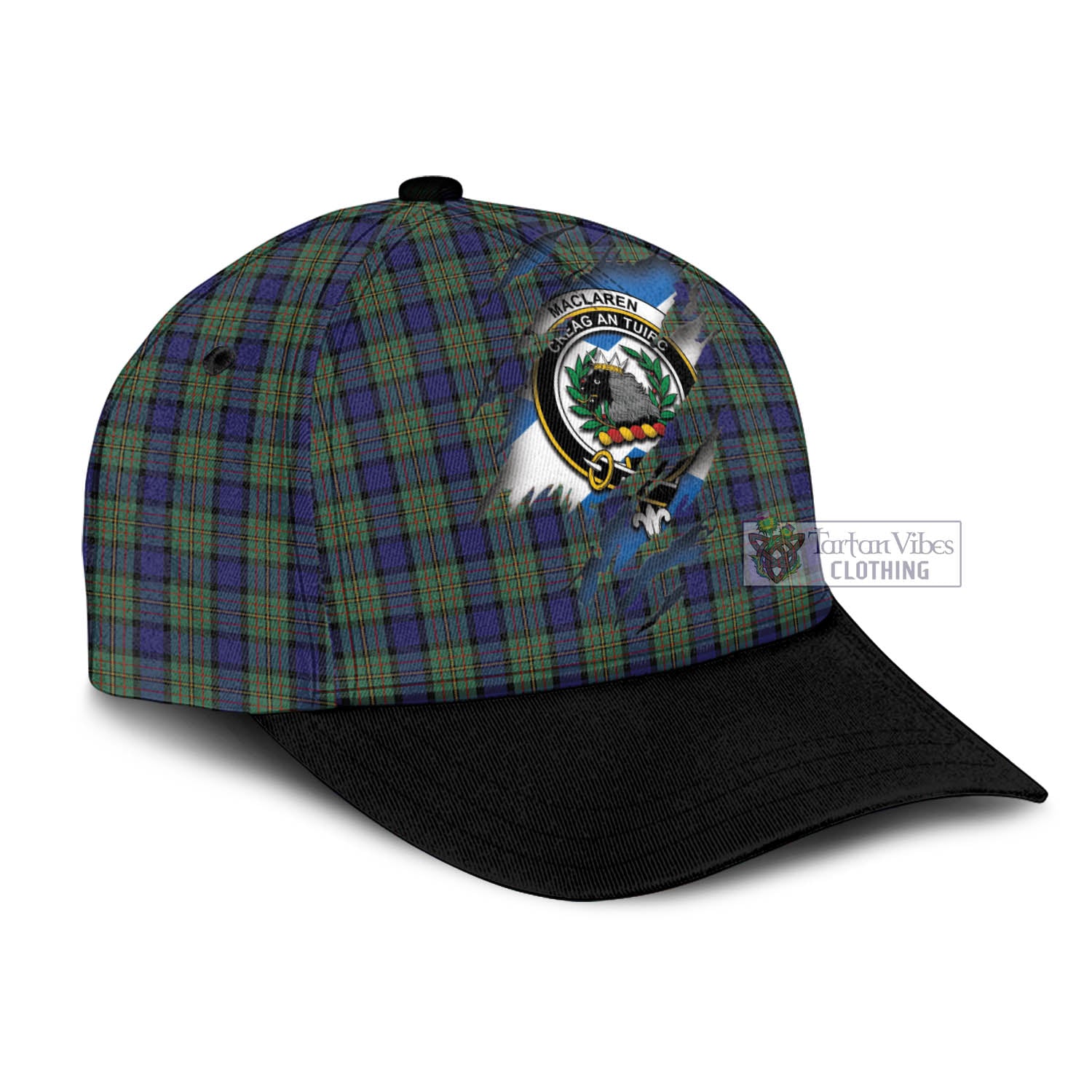 Tartan Vibes Clothing MacLaren Tartan Classic Cap with Family Crest In Me Style