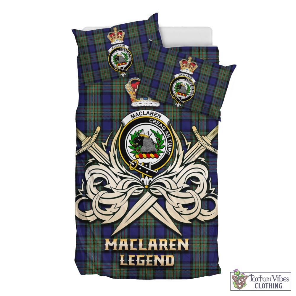 Tartan Vibes Clothing MacLaren Tartan Bedding Set with Clan Crest and the Golden Sword of Courageous Legacy