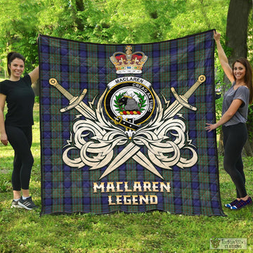 MacLaren (McLaren) Tartan Quilt with Clan Crest and the Golden Sword of Courageous Legacy