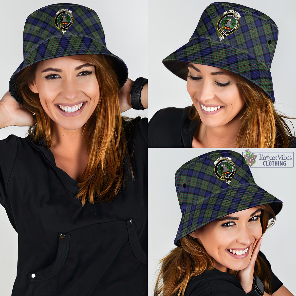 Tartan Vibes Clothing MacLaren Tartan Bucket Hat with Family Crest