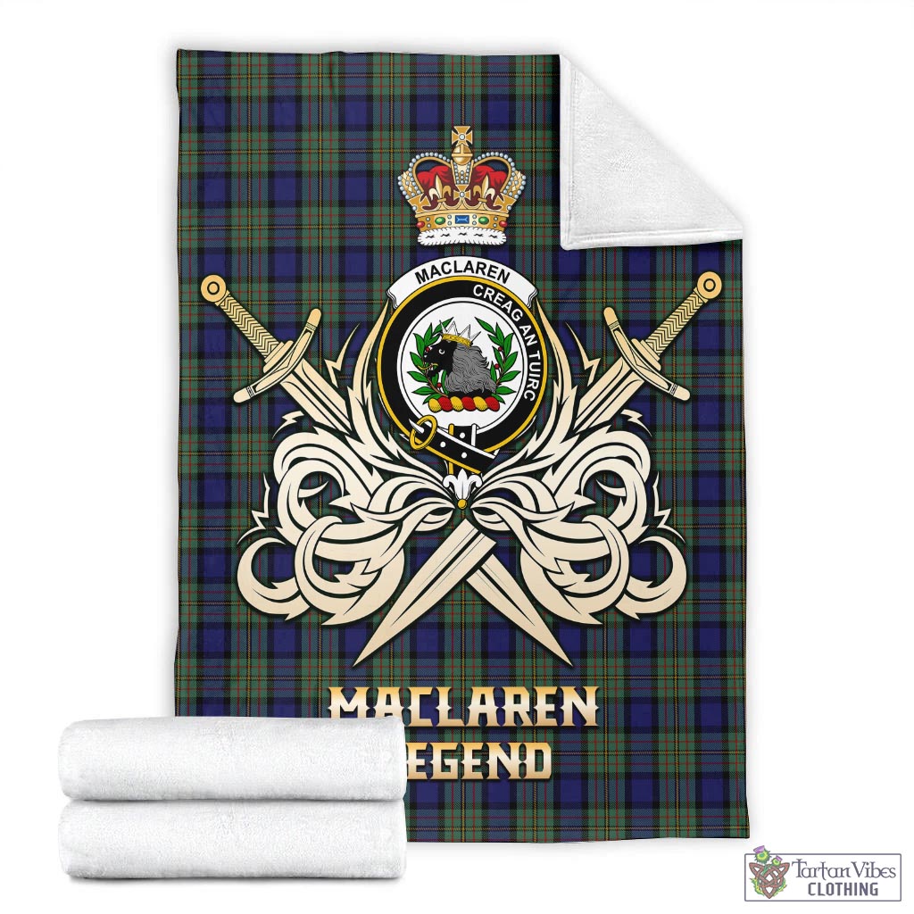 Tartan Vibes Clothing MacLaren Tartan Blanket with Clan Crest and the Golden Sword of Courageous Legacy