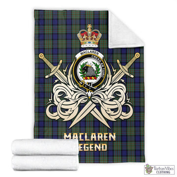 MacLaren (McLaren) Tartan Blanket with Clan Crest and the Golden Sword of Courageous Legacy