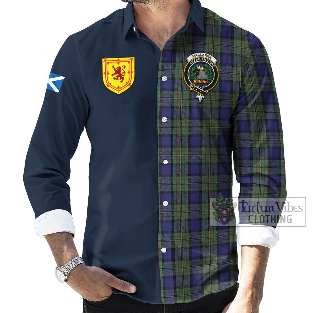 Tartan Vibes Clothing MacLaren Tartan Long Sleeve Button Shirt with Scottish Lion Royal Arm Half Style