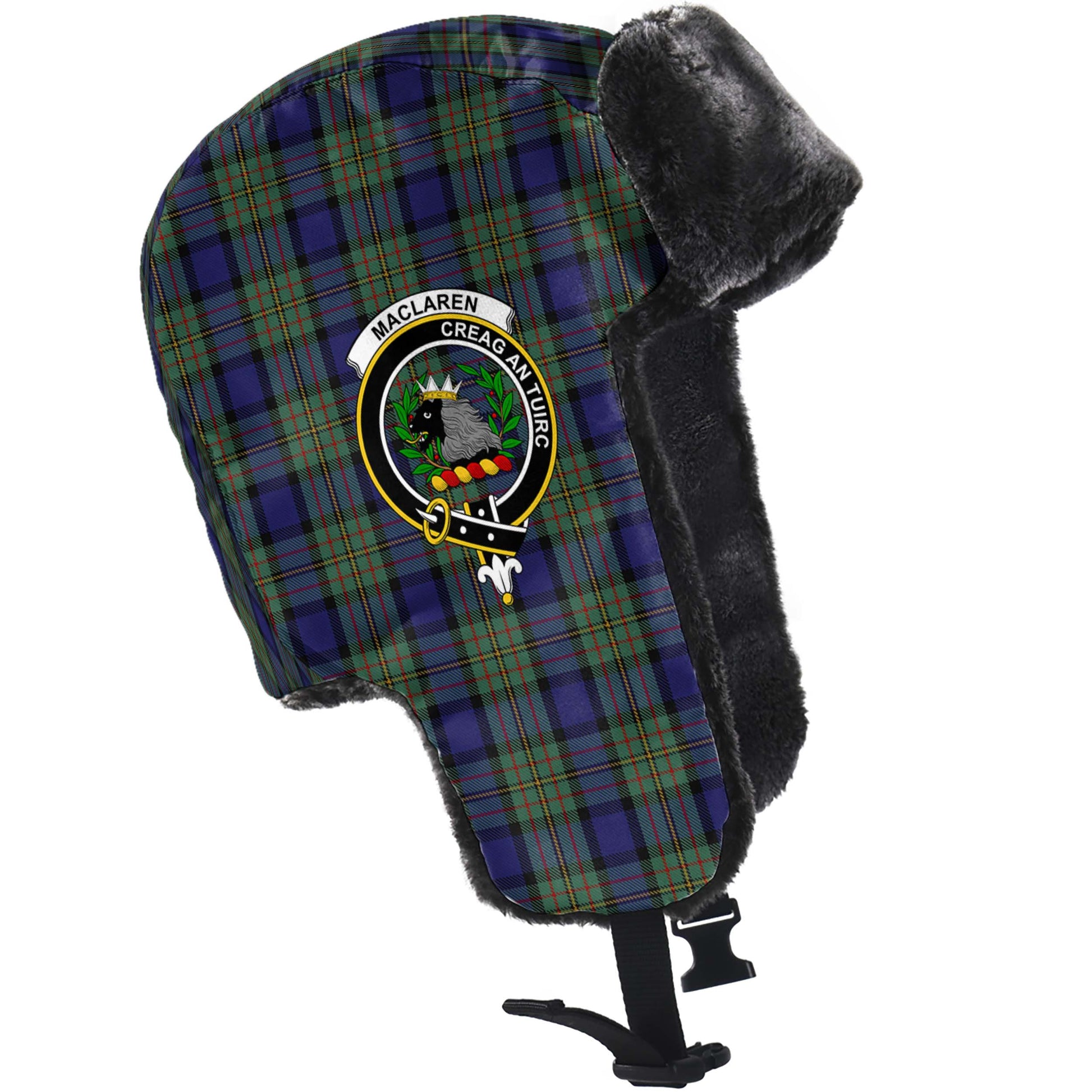 MacLaren Tartan Winter Trapper Hat with Family Crest - Tartanvibesclothing