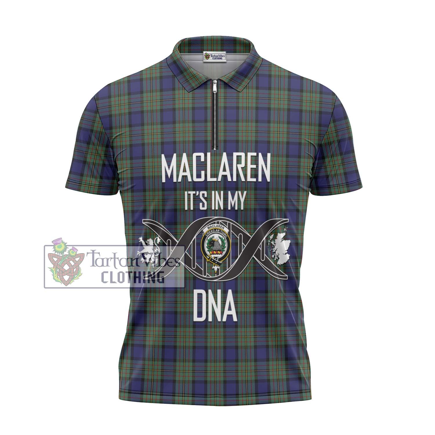 MacLaren (McLaren) Tartan Zipper Polo Shirt with Family Crest DNA In Me Style - Tartanvibesclothing Shop