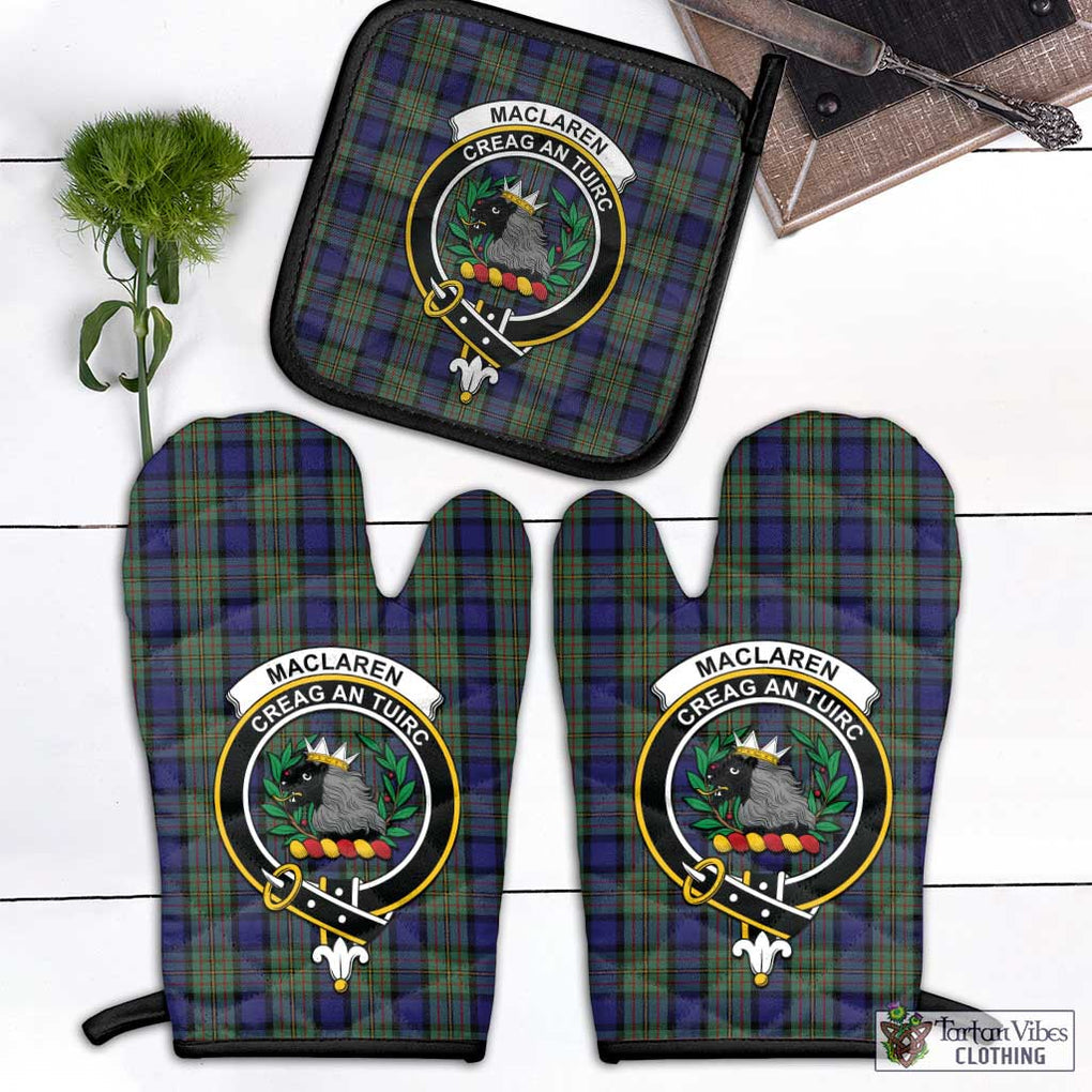 MacLaren (McLaren) Tartan Combo Oven Mitt & Pot-Holder with Family Crest Black - Tartan Vibes Clothing