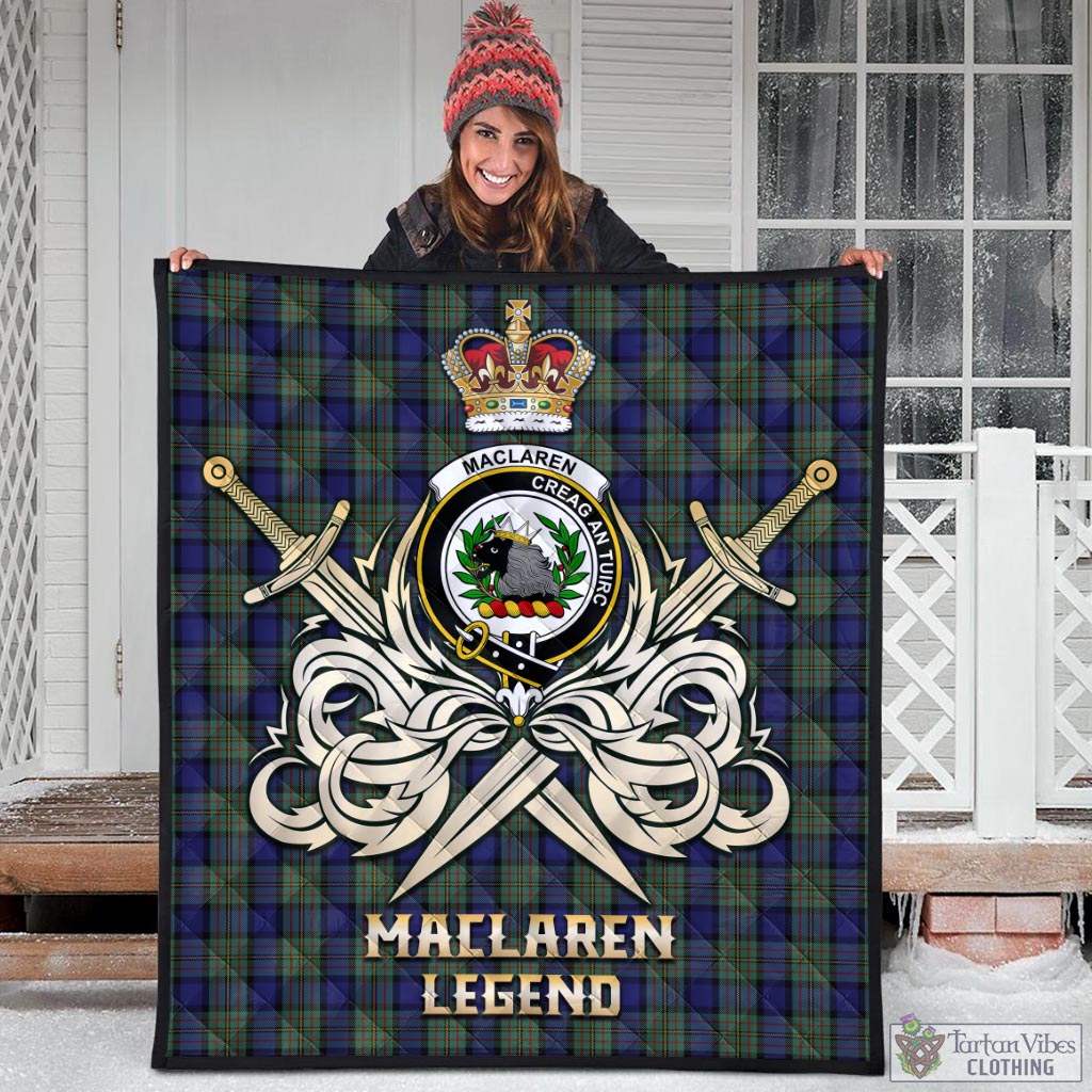 Tartan Vibes Clothing MacLaren Tartan Quilt with Clan Crest and the Golden Sword of Courageous Legacy