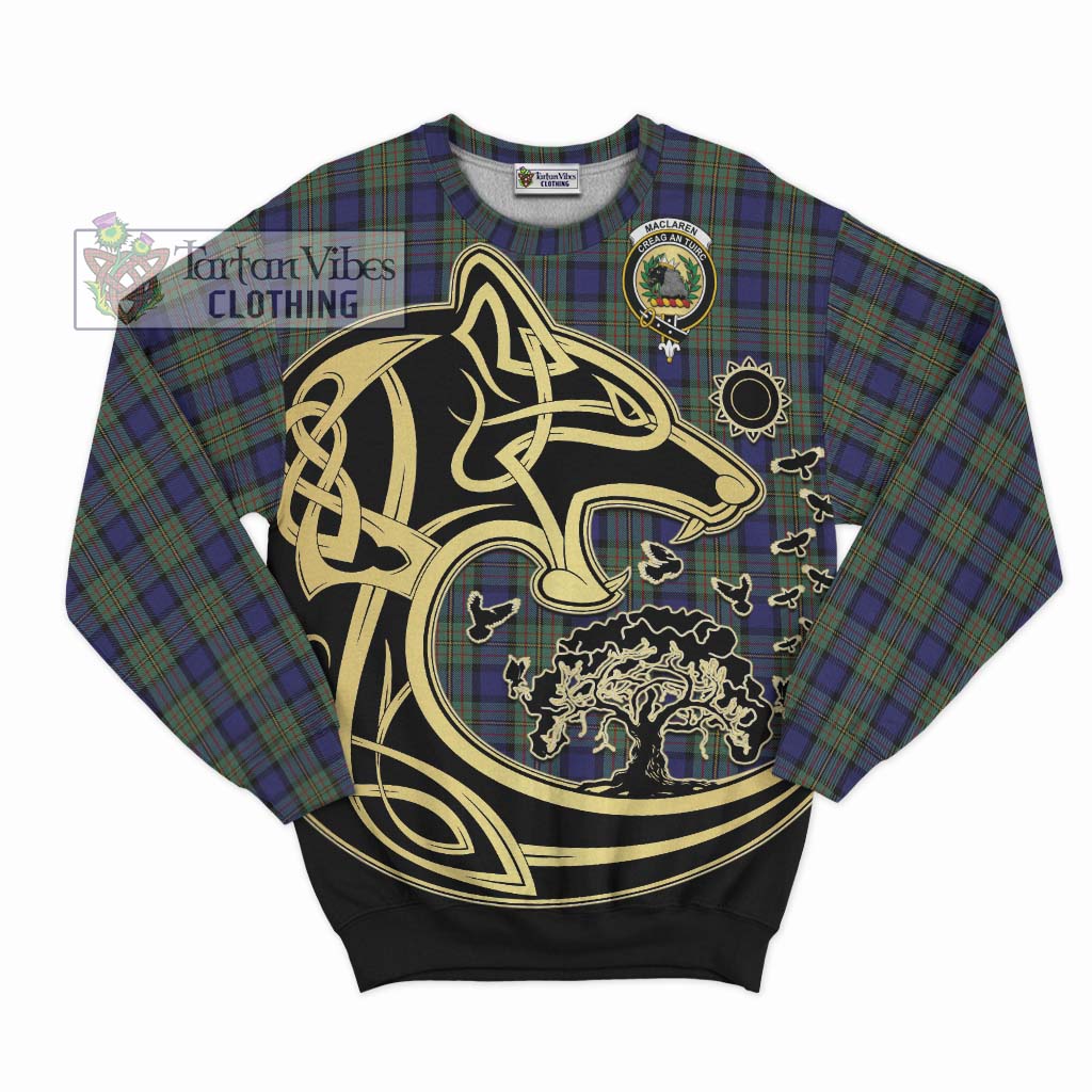 MacLaren (McLaren) Tartan Sweatshirt with Family Crest Celtic Wolf Style - Tartan Vibes Clothing