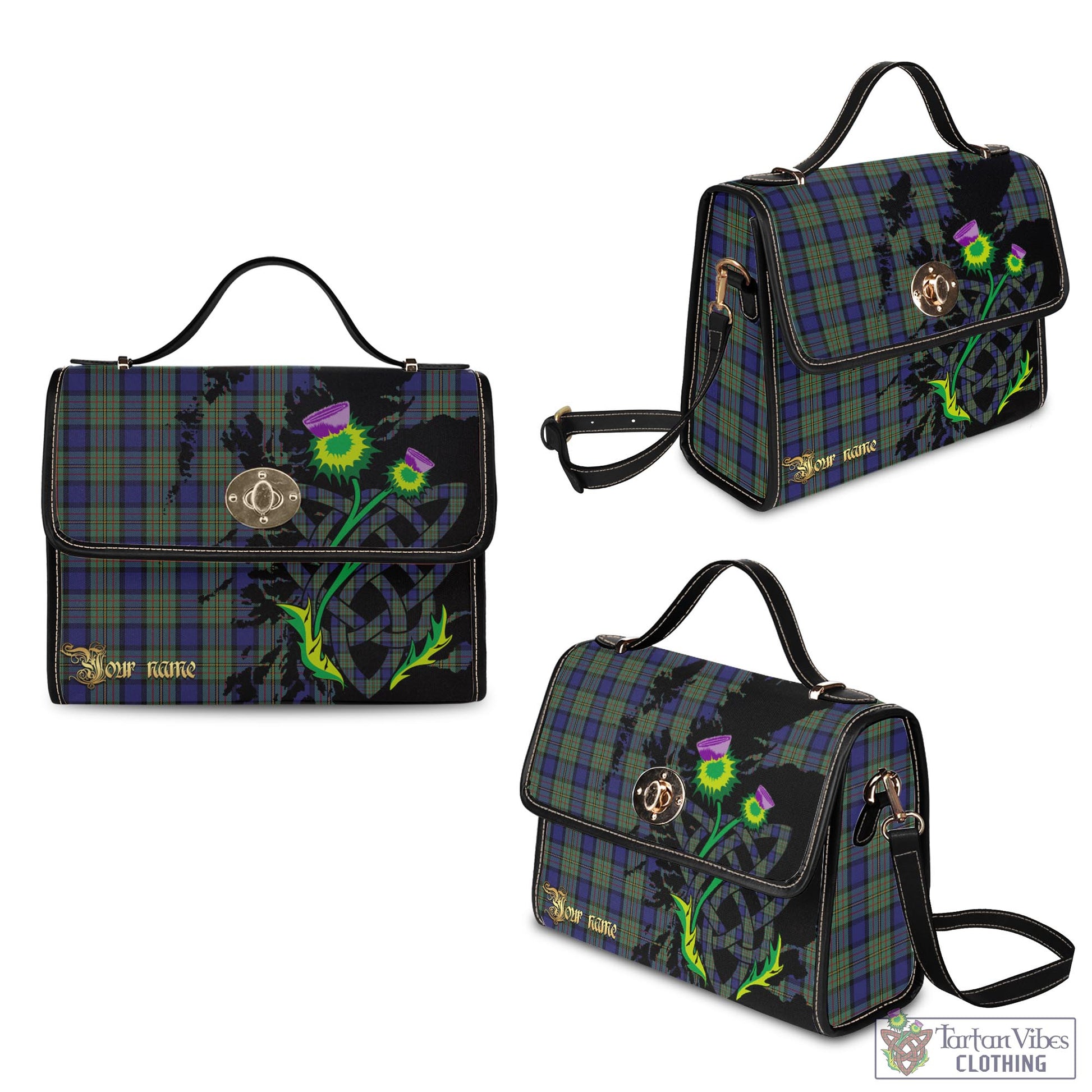 Tartan Vibes Clothing MacLaren Tartan Waterproof Canvas Bag with Scotland Map and Thistle Celtic Accents