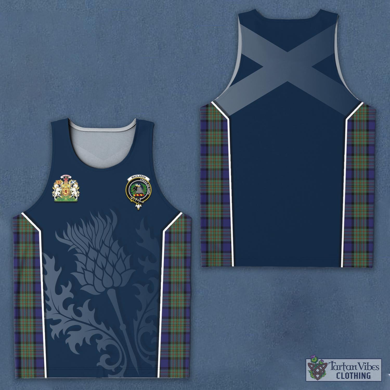 Tartan Vibes Clothing MacLaren Tartan Men's Tanks Top with Family Crest and Scottish Thistle Vibes Sport Style