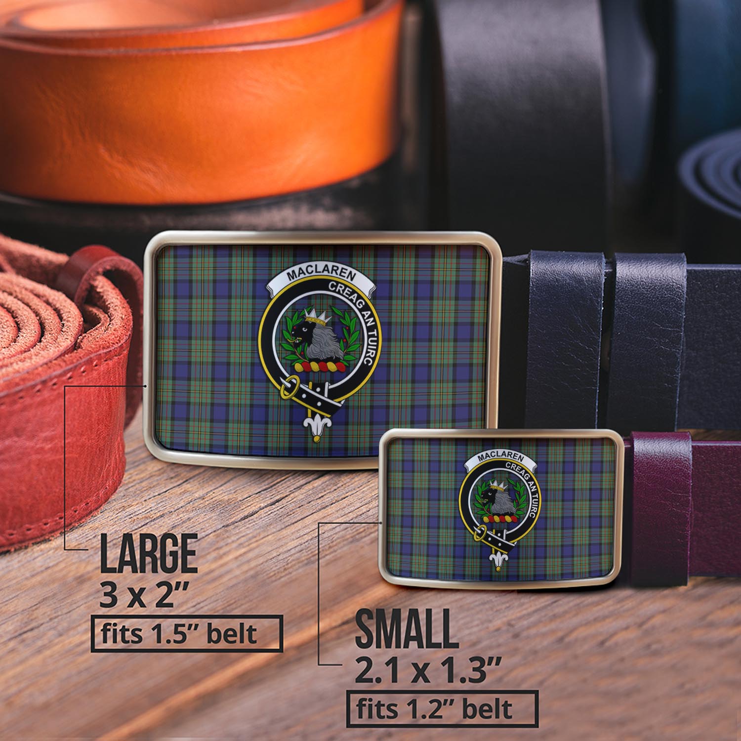 MacLaren (McLaren) Tartan Belt Buckles with Family Crest - Tartan Vibes Clothing