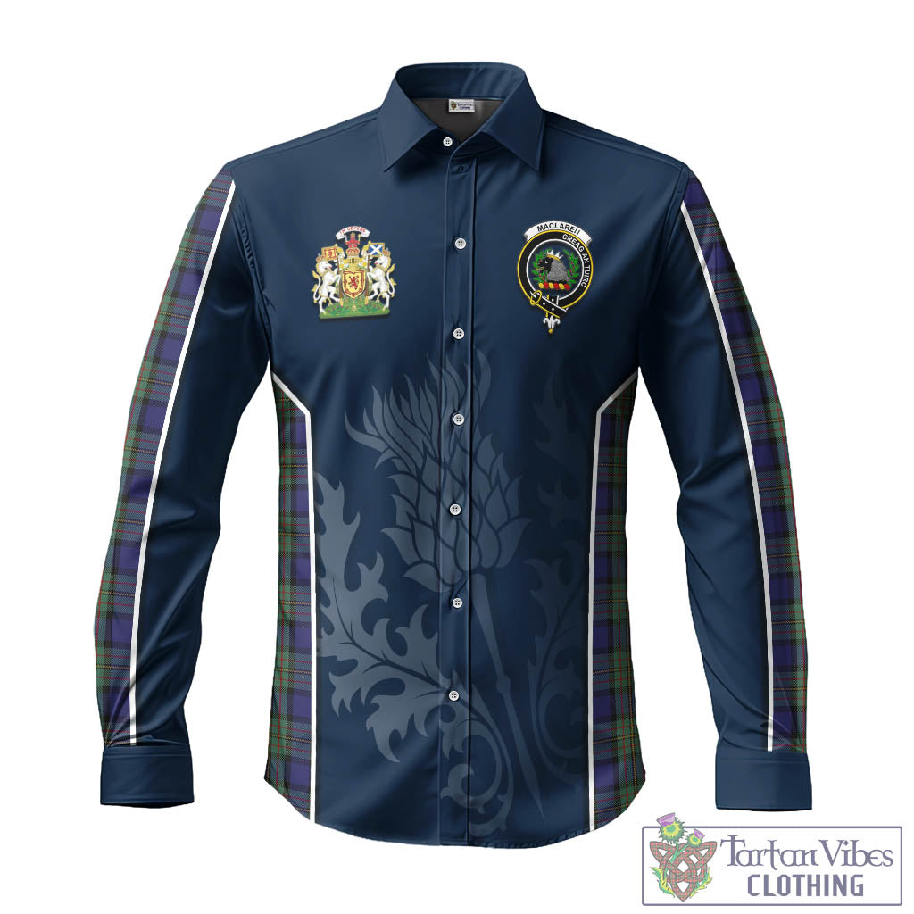 Tartan Vibes Clothing MacLaren Tartan Long Sleeve Button Up Shirt with Family Crest and Scottish Thistle Vibes Sport Style