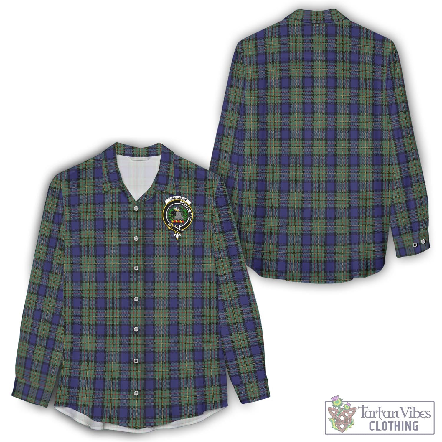 Tartan Vibes Clothing MacLaren Tartan Womens Casual Shirt with Family Crest