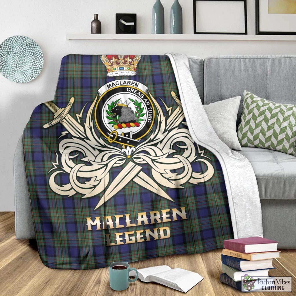 Tartan Vibes Clothing MacLaren Tartan Blanket with Clan Crest and the Golden Sword of Courageous Legacy