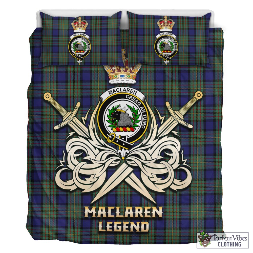 Tartan Vibes Clothing MacLaren Tartan Bedding Set with Clan Crest and the Golden Sword of Courageous Legacy