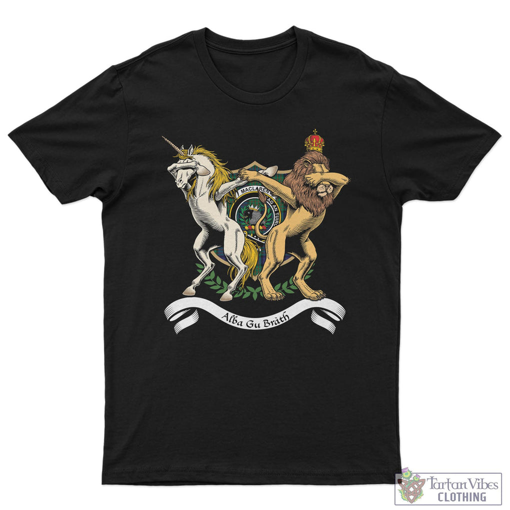 Tartan Vibes Clothing MacLaren Family Crest Cotton Men's T-Shirt with Scotland Royal Coat Of Arm Funny Style