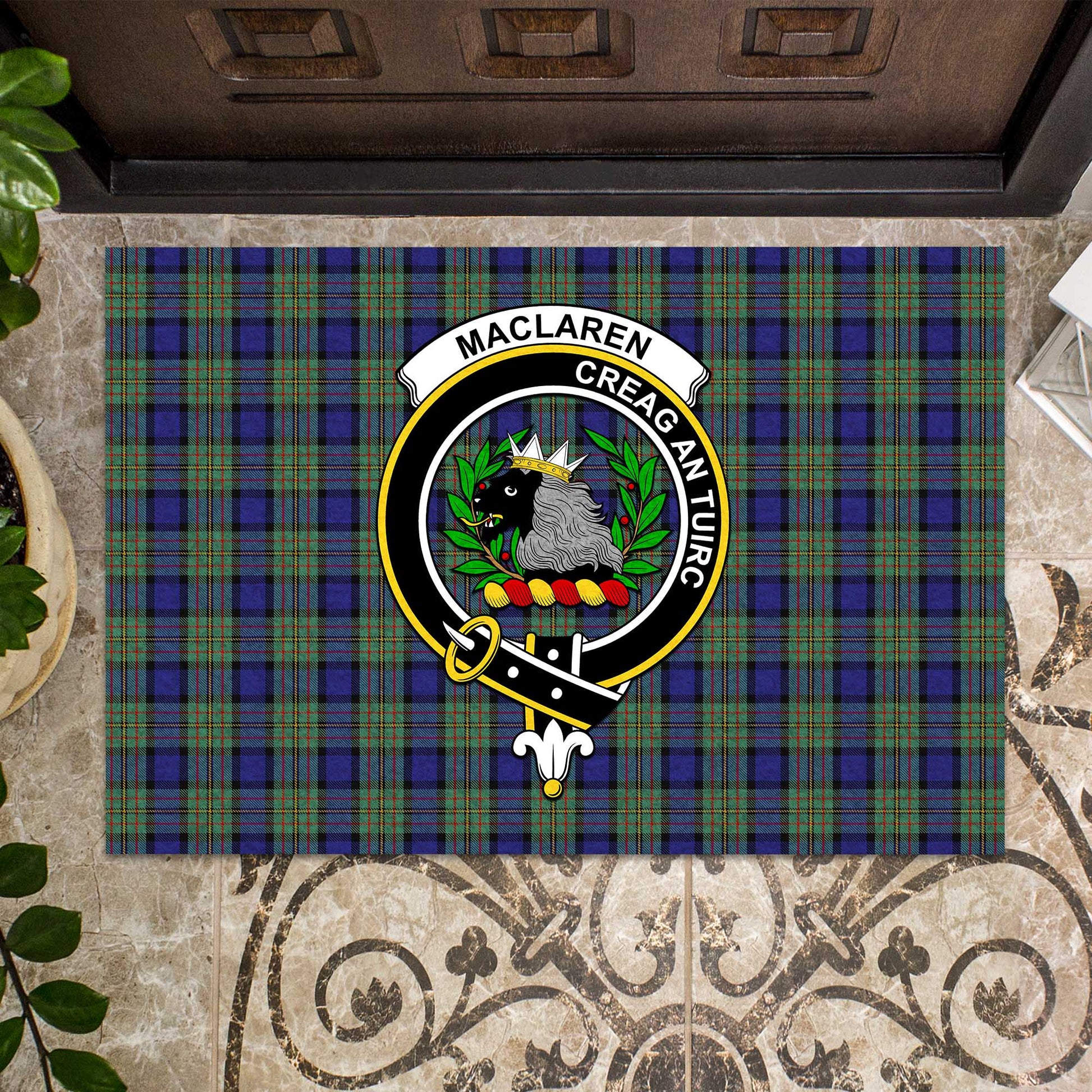 MacLaren Tartan Door Mat with Family Crest - Tartanvibesclothing