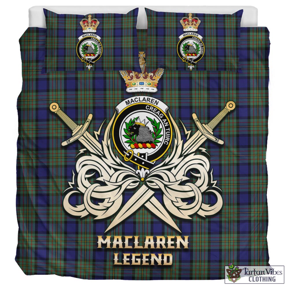 Tartan Vibes Clothing MacLaren Tartan Bedding Set with Clan Crest and the Golden Sword of Courageous Legacy