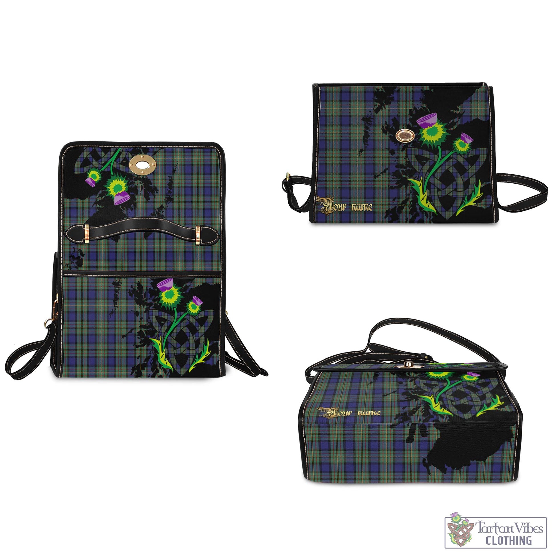 Tartan Vibes Clothing MacLaren Tartan Waterproof Canvas Bag with Scotland Map and Thistle Celtic Accents