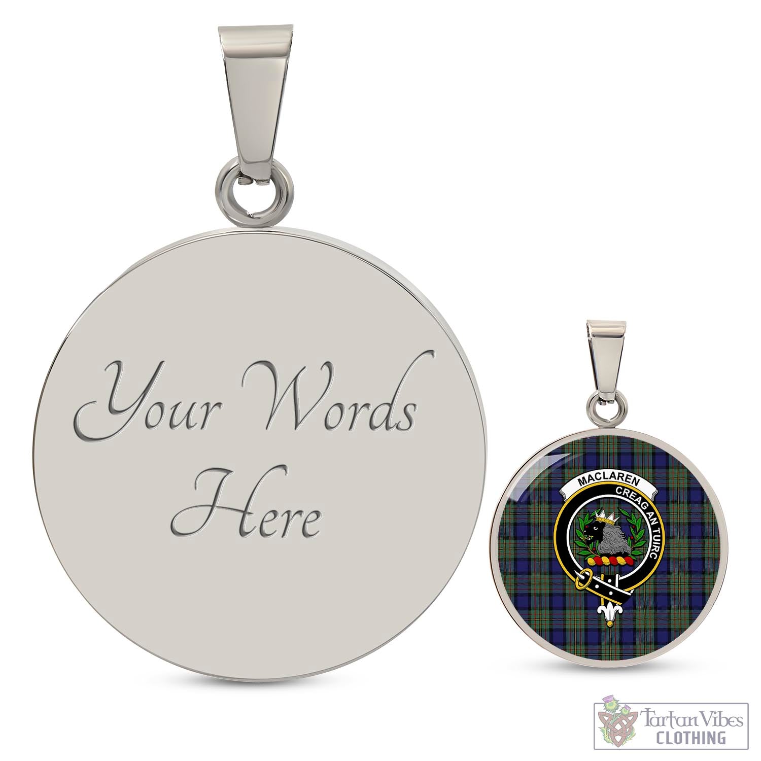 Tartan Vibes Clothing MacLaren Tartan Circle Necklace with Family Crest