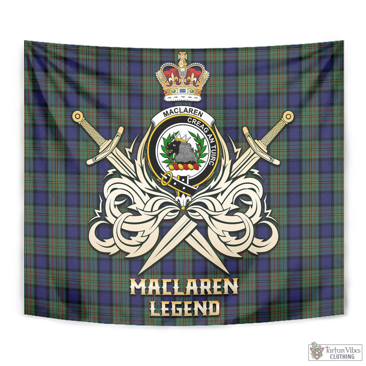 Tartan Vibes Clothing MacLaren Tartan Tapestry with Clan Crest and the Golden Sword of Courageous Legacy