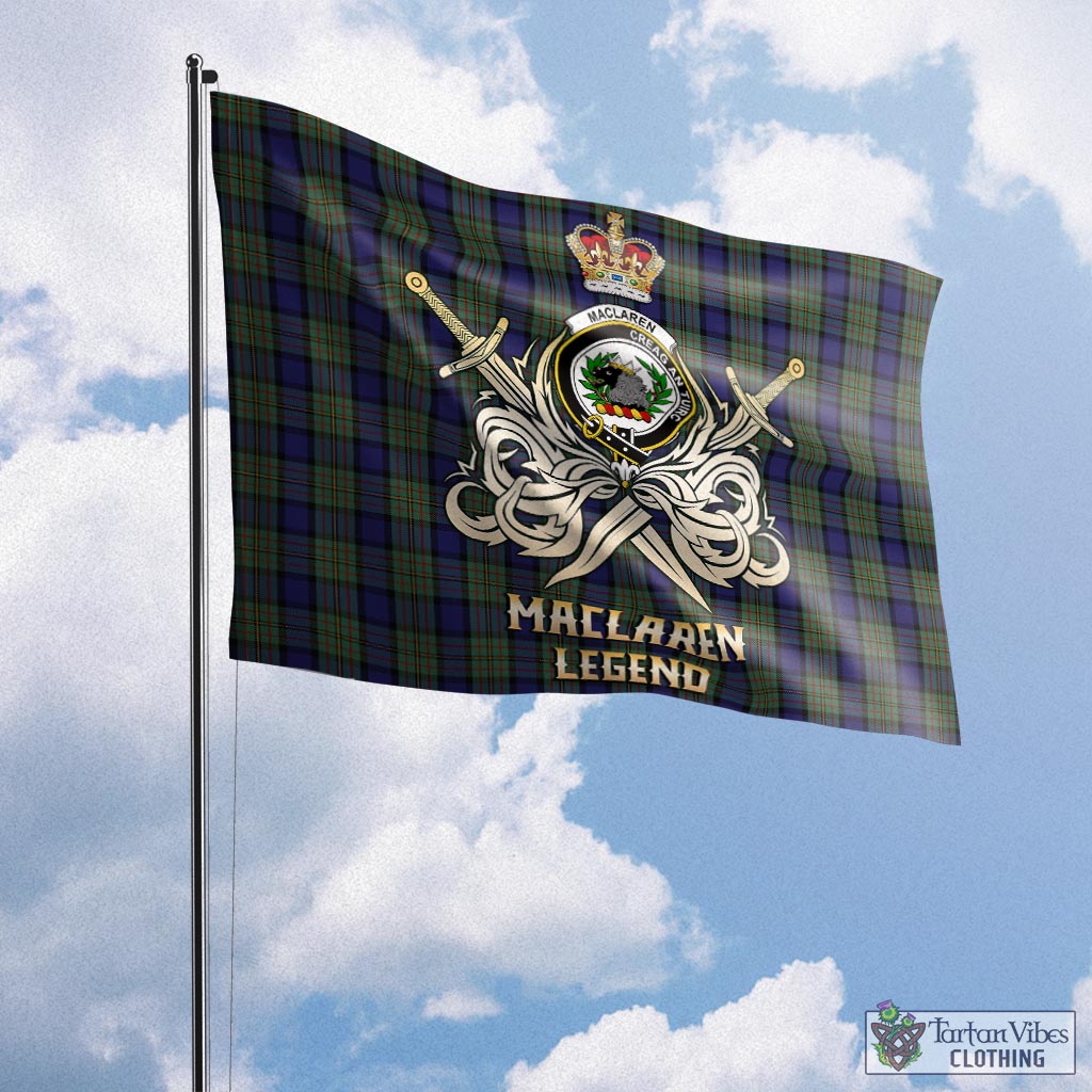 Tartan Vibes Clothing MacLaren Tartan Flag with Clan Crest and the Golden Sword of Courageous Legacy