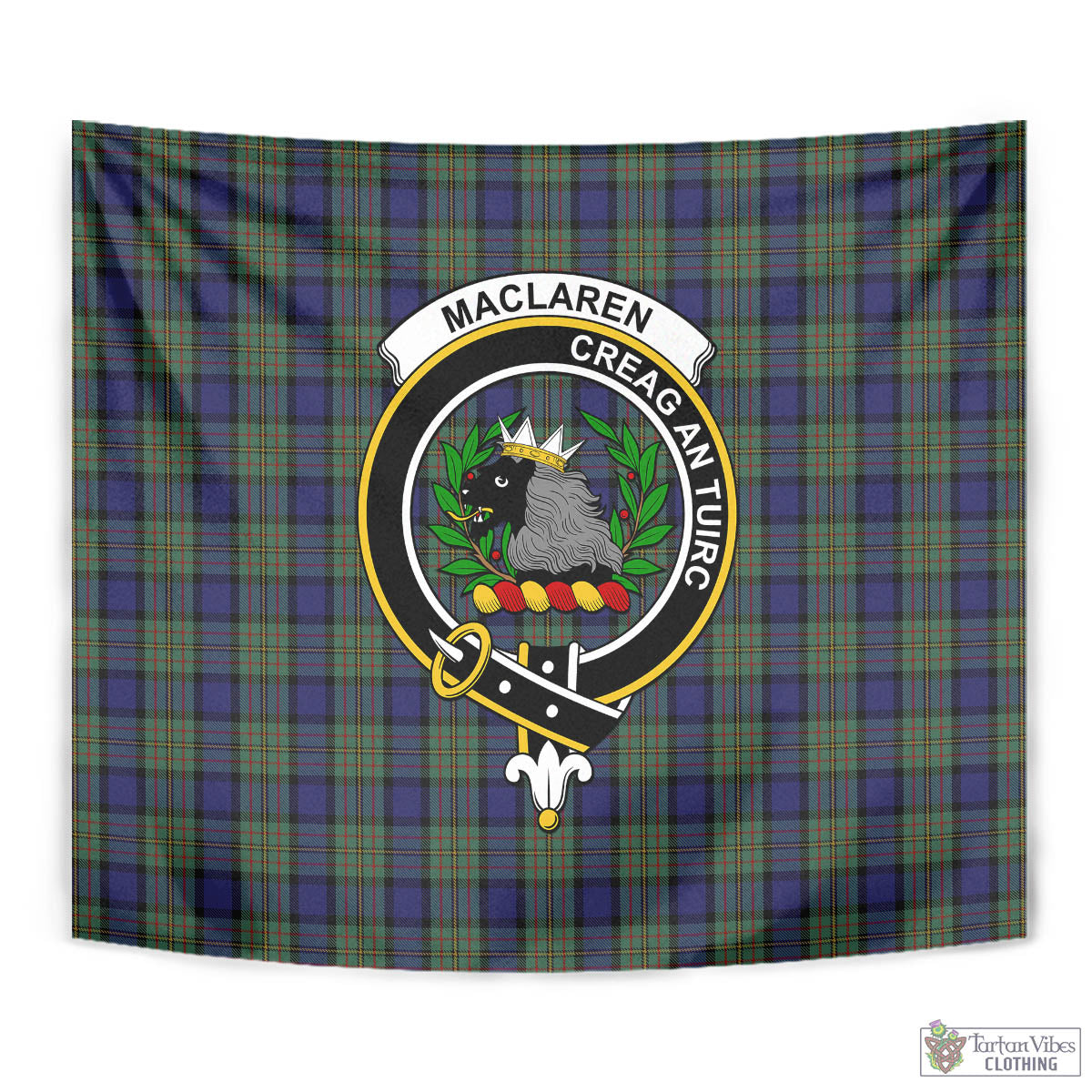 Tartan Vibes Clothing MacLaren Tartan Tapestry Wall Hanging and Home Decor for Room with Family Crest