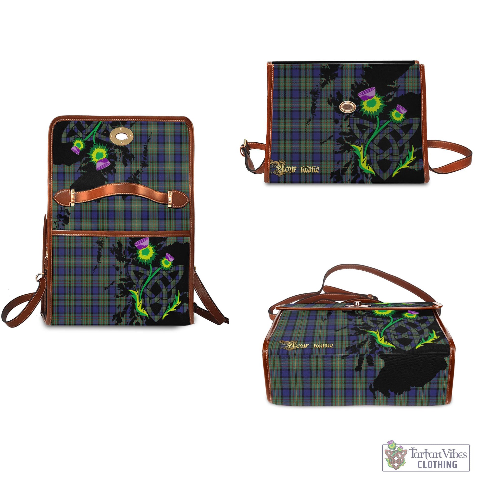 Tartan Vibes Clothing MacLaren Tartan Waterproof Canvas Bag with Scotland Map and Thistle Celtic Accents